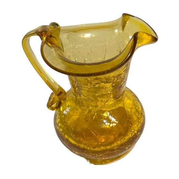 Vtg Kanawha Hand Blown Crackle Glass Amber Mini Pitcher Creamer 3" - Picture 2 of 5
